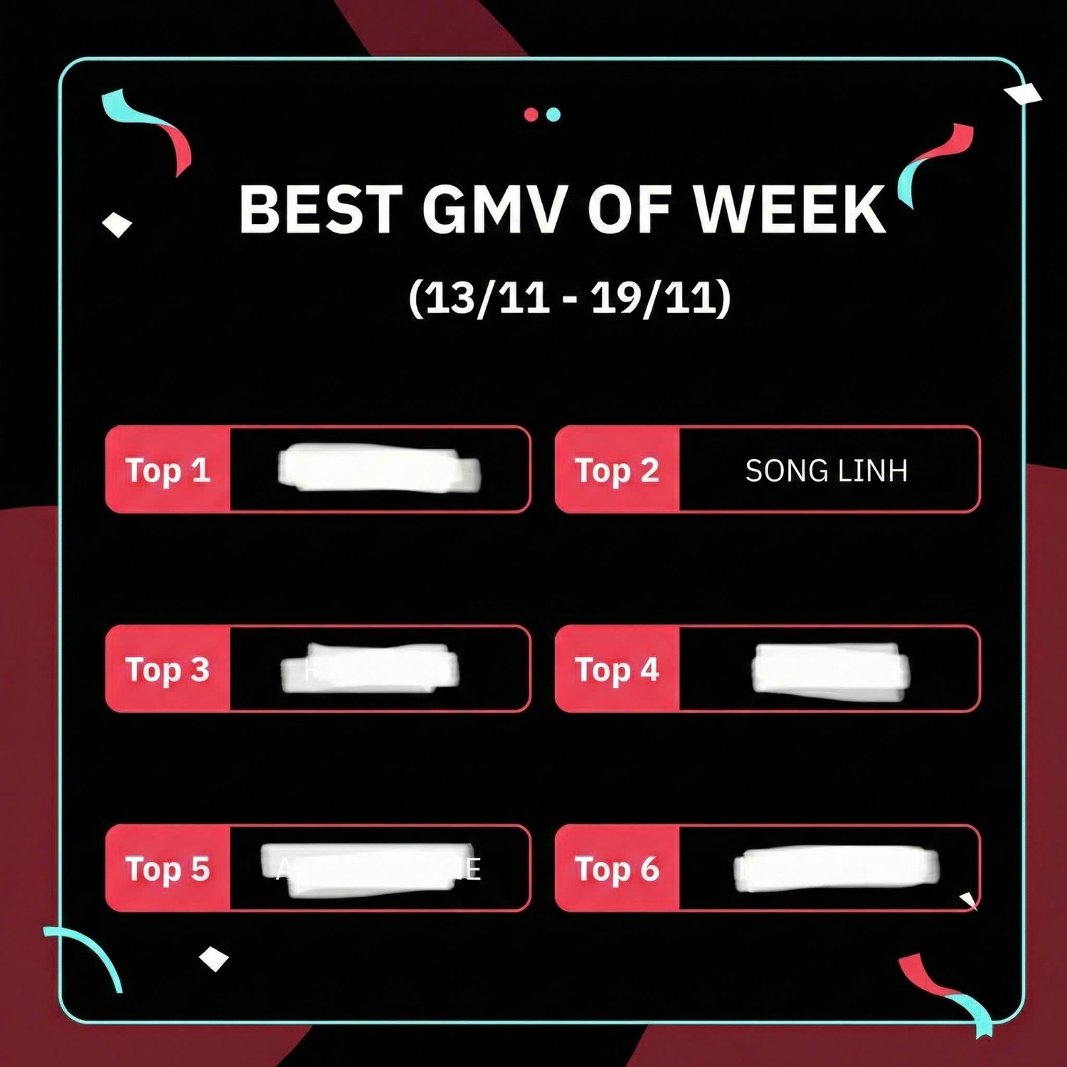 Bảng Best GMV of Week 13/11 – 19/11 có Song Linh