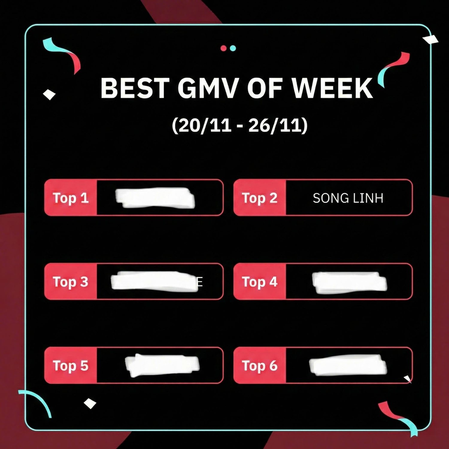 Bảng Best GMV of Week 20/11 – 26/11 có Song Linh